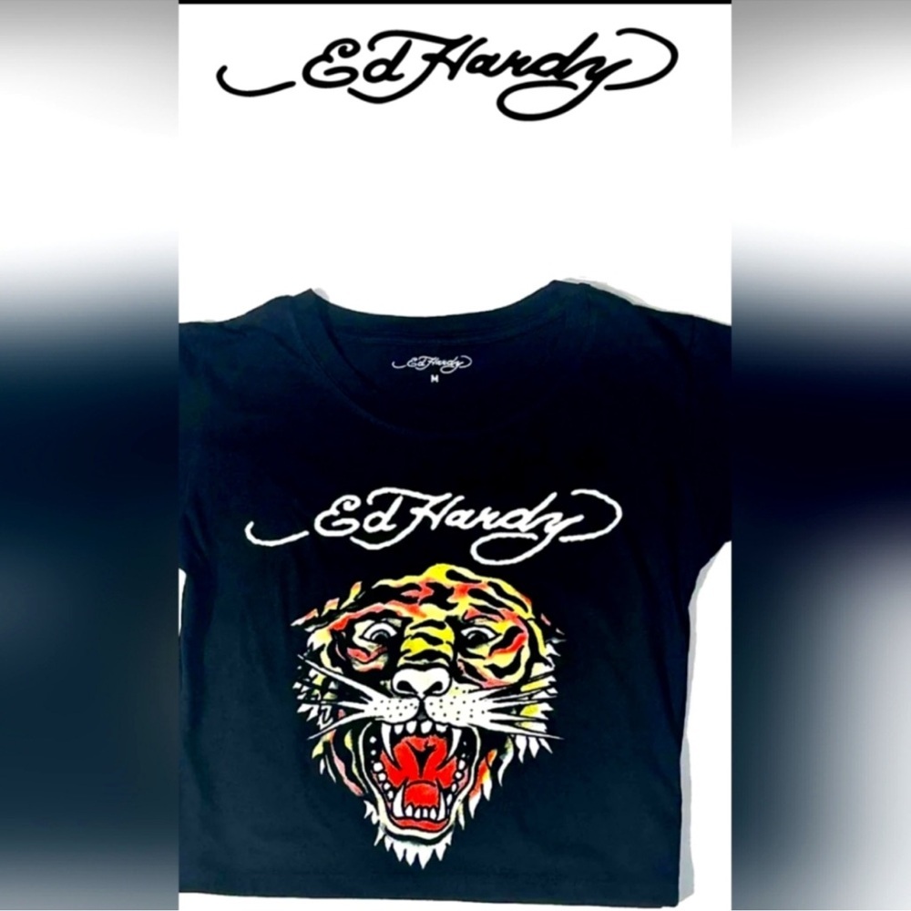 Ed Hardy Black Short Sleeve Tee with Tiger Graphic